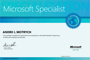 Andrii Motrych Microsoft 70-480 Certificate
