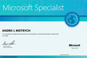 Andrii Motrych Microsoft 70-483 Certificate