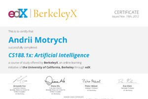 Andrii Motrych cs188.1x BerkeleyX Certificate